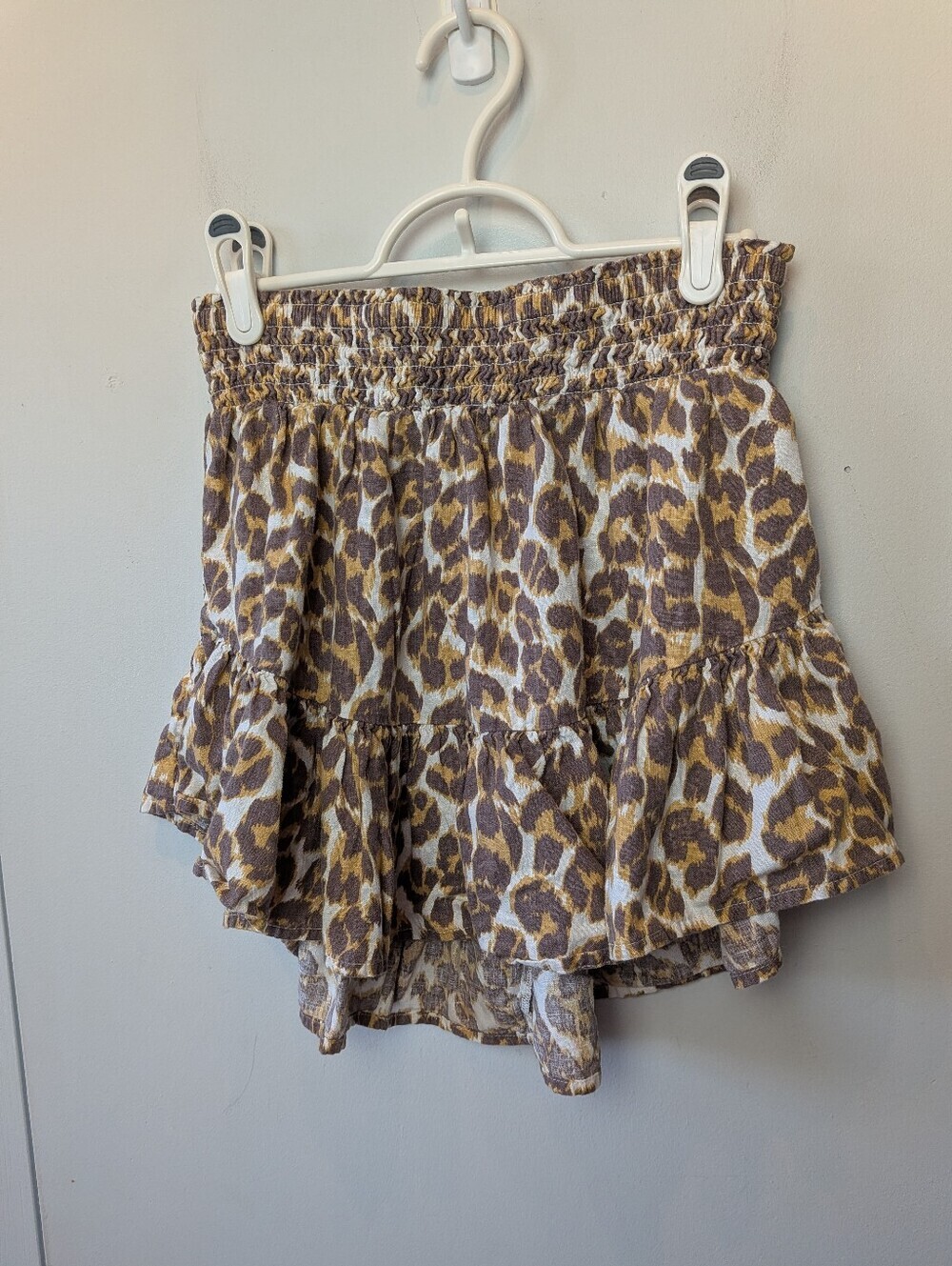 AERIE Women Mini Leopard Skirt Size Small Linen Mix Stretch Asymetrical